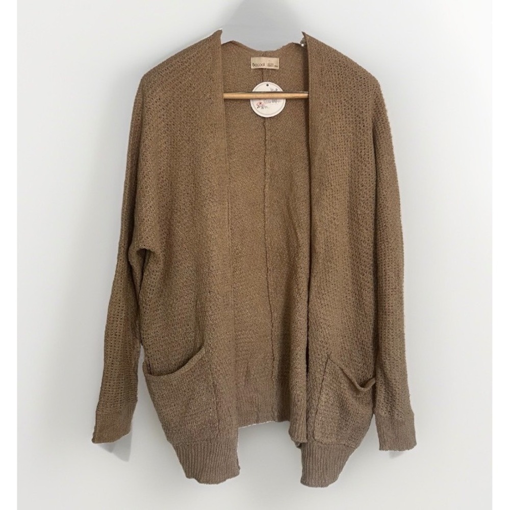 Becool Kingston Cardigan Oatmeal Open Knit Sweater Pockets S/M 62559